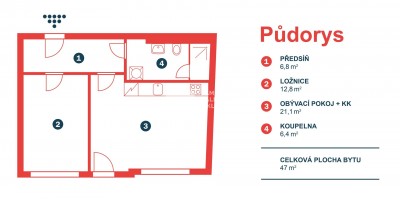 Pronájem bytu 2+kk, ul. Fügnerova, Poděbrady