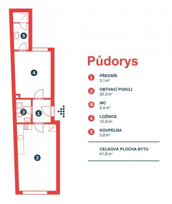Pronájem bytu 2+kk, ul. Fügnerova, Poděbrady