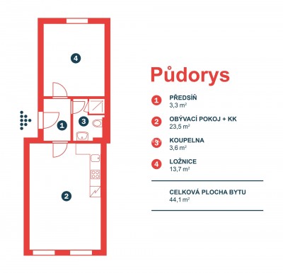Pronájem bytu 2+kk, ul. Fügnerova, Poděbrady