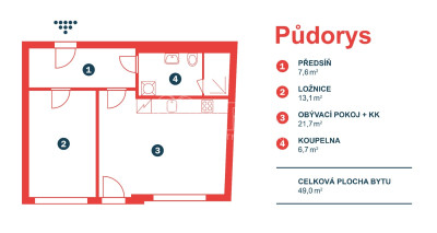 Pronájem bytu 2+kk, ul. Fügnerova, Poděbrady